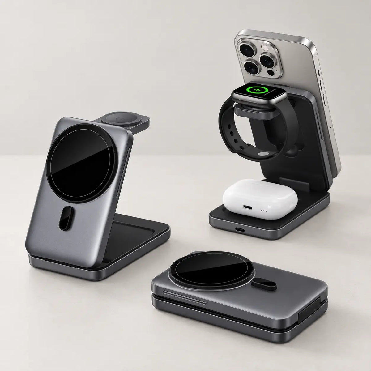 עמדת טעינה מתקפלת 3 ב־1 iPhone · AirPods · Apple Watch